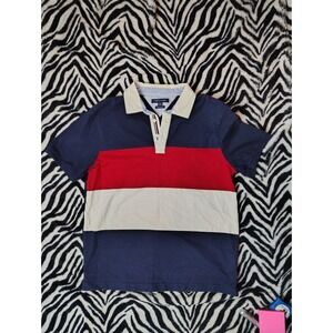 Tommy Hilfiger Pique Polo Shirt Men Large Navy Colorblock Custom Fit Performance
